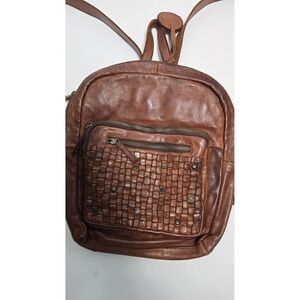 Harbour 2nd Brown Leather Woven Backpack Boho Vintage Anchor 11*13